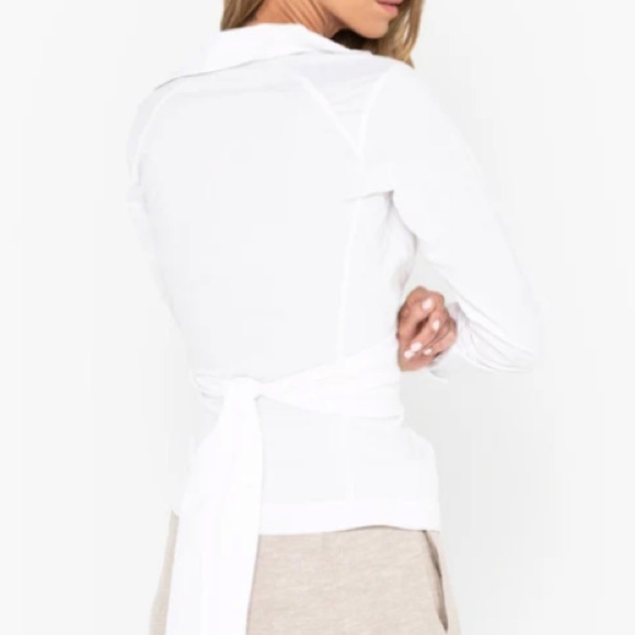 Just BEE Queen NWT Valentina Puckered Ivory Linen Long Sleeve Wrap Top Artisan - Picture 3 of 16